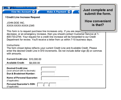 account online requesting credit line increase